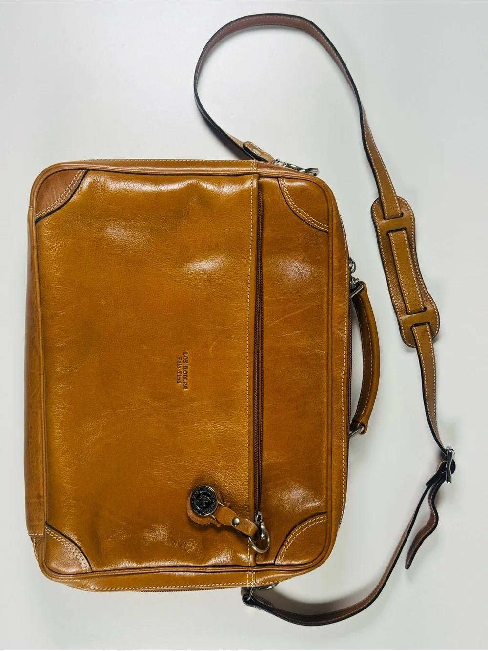 Leather Messenger Briefcase in Cognac Brown